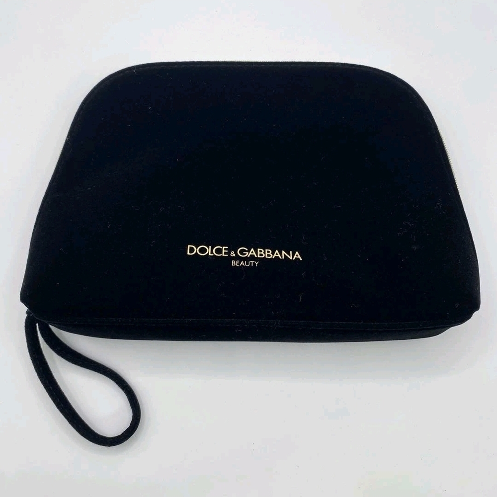 DOLCE & GABBANA Beauty Black Velvet Wristlet Pouch with Gold Logo